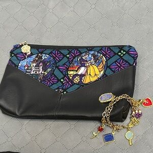 Beauty & the Beast Bundle Stunning Charm Bracelet & Zippered Pouch Gift Set NWOT